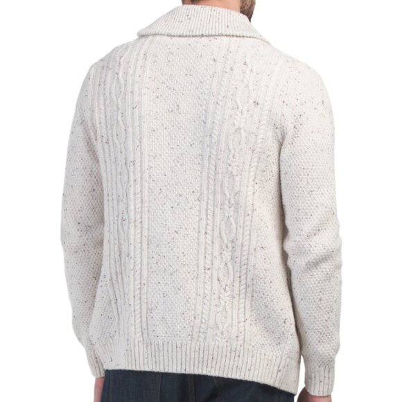 NEW RORIE WHELAN men Cardigan Sweater With Cable Knit Details White/Brown 362tn - Picture 2 of 5